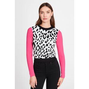 Alice + Olivia Leopard Print Long Sleeve Sweater Pink & Black XS